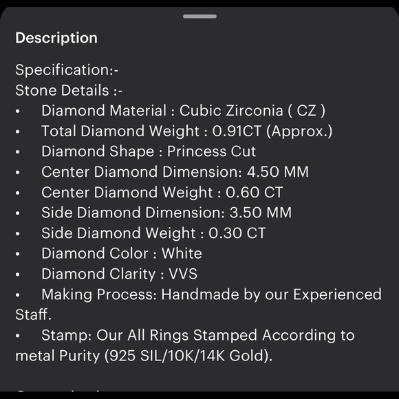 Three Stone Engagement Ring, Princess & Round Cut CZ
Diamond ring size 6 1/2 - Picture 5 of 5